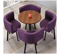 GAAHRQQQ Mesa redonda de 60 cm, 4 sillas de lino de algodón, simple e informal, balcón, oficina, hogar, cocina, sala de estar, área de descanso, mesa de reunión (color: tronco de color-caqui) (color