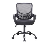GAAHRQQQ Silla de oficina con ruedas y brazos, silla giratoria de malla con respaldo medio, silla de escritorio autónoma, soporte lumbar con altura ajustable (negro)
