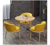 GAAHRQQQ The Company Apartment Corridor Store Home Combinación de mesa y silla de 80 cm, mesa redonda, silla de cuero encerado al aceite (Color: blanco) (amarillo)