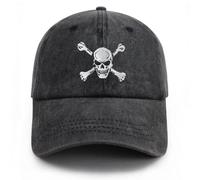 Gaakvrr Gorra de béisbol de calavera y huesos cruzados para hombres y mujeres, sombrero de esqueleto bordado, divertido sombrero de calavera de algodón lavado ajustable, NEGRO-Cráneo-1, Talla única