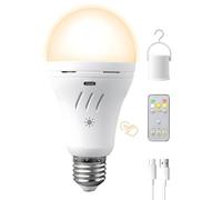 Gaaqii Bombilla Recargable USB C con Control Remoto, E27 7W Bombilla LED Regulable con Control Táctil y Función de Temporización, 3 Temperaturas de Color Luz de Emergencia para Hogar y Exterior