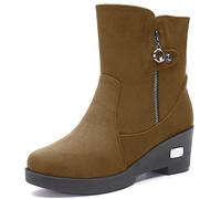 Gaatpot Zapatos para Invierno Botas de Nieve Mujer Botines con Cuña Tacon Bota Calentaras y ligeras Calzado Antideslizante Boots Marrón 35.5EU=36CN