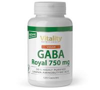 GABA Royal Vitality Nutritionals by VitaminExpress - Cápsulas de alta dosis (750 mg por cápsula, ácido gamma-aminobutírico, sin aditivos sin ingeniería genética, 750 mg por cápsula (120 unidades)