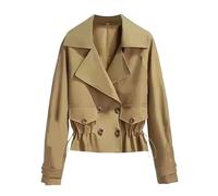 Gabardina Corta De Moda para Mujer, Informal, De Manga Larga, con Solapas con Muescas Y Cordón, Chaqueta Cortavientos Cruzada, Abrigo Elegante para Exteriores