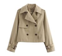 Gabardina corta para mujer, con doble botonadura, solapa con muescas, informal, ligera, para invierno, chaqueta corta bolsillos