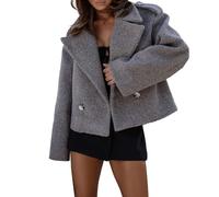 Gabardina corta para mujer, de invierno, de lana, cruzada, entretiempo | Abrigo de lana cálido para mujer, elegante solapa corta, chaqueta casual de color sólido, chaqueta de traje de manga larga