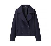 Gabardina corta para mujer, manga larga, doble botonadura, solapa con muescas, casual, holgada, con bolsillos