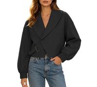 Gabardina corta y holgada de otoño para mujer con solapa corta | Chaqueta de manga larga gabardina corta retro y elegantes abrigo corto con solapa