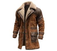 Gabardina de ante estilo retro occidental para hombre, chaqueta de cuero | Gabardina retro occidental de ante para hombre, abrigo grueso de invierno occidental, chaqueta vaquera de cuero marrón para