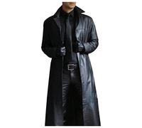 Gabardina de cuero para hombre, chaqueta larga vintage gótica de piel sintética steampunk, abrigo holgado con solapa para motocicleta, gabardina larga con frente abierto, abrigo moderno, Negro, M
