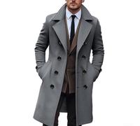 Gabardina de doble botonadura para hombre con solapa, abrigo largo formal de negocios para otoño e invierno, chaqueta rompevientos cálida clásica para caballero (L gris oscuro)