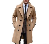Gabardina de doble botonadura para hombre con solapa, abrigo largo formal de negocios para otoño e invierno, chaqueta cortavientos cálida clásica para caballero (2XL caqui)
