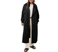 Gabardina de gran tamaño para mujer lang zweireihig mit Revers und weitem Schnitt Polyester, Schwarz, Khaki, Größen S-XXL, lang zweireihig mit Revers und weitem Schnitt, für Alltag, Büro und Reise