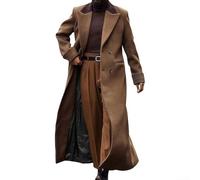 Gabardina de lana alargada para hombre Cuello de solapa frontal de doble botonadura Chaqueta de color sólido Chaqueta de manga larga Poliéster Spandex Marrón Gris Negro Púrpura (L Marrón oscuro)