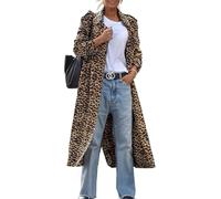 Gabardina de Leopardo con Solapa a la Moda para Mujer, Gabardina con Frente Abierto, Suelta, Ligera, de Terciopelo, Medio Largo, Peacoat (Marrón,L)