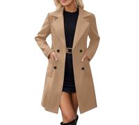 Gabardina de longitud media con doble botonadura para mujer, chaqueta con | Material de forro polar suave al tacto | Parte delantera clásica de doble botonadura | Bolsillos laterales funcionales |