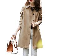 Gabardina de longitud media for mujer con forro a cuadros for primavera y otoño, gabardina holgada de un solo pecho de Color sólido (Color : Khaki, Size : 2XL 60-65kg)