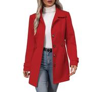 Gabardina de mezcla de lana para mujer, con solapa de muesca, botonadura simple, para otoño e invierno, chaqueta casual para exteriores, rosso, 4XL