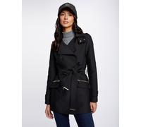 Gabardina entallada cinturón y capucha negro mujer 38