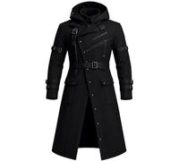 Gabardina gótica con capucha negra para hombre, estilo vampiro de Halloween, Negro - Algodón, L