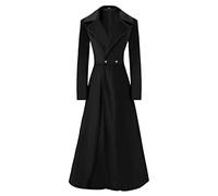 Gabardina gótica de terciopelo para mujer, abrigo de manga larga con solapa, abrigo largo estilo steampunk, abrigo cálido para otoño e invierno, Negro, XXL