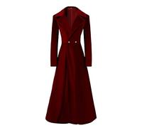 Gabardina gótica de terciopelo para mujer, manga larga, solapa, vintage, largo, abrigo steampunk, otoño e invierno, abrigos cálidos, Rojo, XXL
