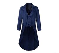 Gabardina gótica para hombre, estilo victoriano, steampunk, chaqueta formal de manga larga para otoño, renacentista, estilo medieval, abrigo de poliéster (XL azul)