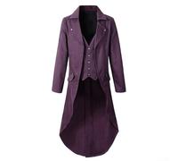 Gabardina gótica para hombre, estilo victoriano, steampunk, chaqueta formal de manga larga para otoño, renacentista, estilo medieval, abrigo de poliéster (morado L)