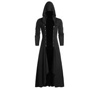Gabardina gótica para hombre, manga larga, con capucha, con cremallera, chaqueta larga, vintage, medieval, steampunk, capa renacentista, victoriano, abrigo entretejido, disfraces retro medievales para