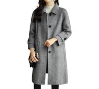 Gabardina informal de cuello Peter Pan para mujer, abrigo largo de invierno cálido, gris, talla XX Large