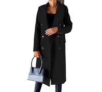 Gabardina larga de mezcla de lana con solapa con muescas para mujer, chaqueta cruzada, otoño invierno, elegante, negra, talla 3XL