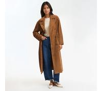Gabardina larga de piel de cabra, cierre con botones, para entretiempo. Talla M. Color marrón camel