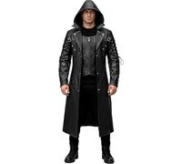 Gabardina larga para hombre, de piel negra, gótica, steampunk, con capucha, Negro, XS