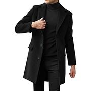 Gabardina larga para hombre, mezcla de lana, abrigo largo de 3/4 de longitud del Reino Unido, abrigo cálido de invierno, abrigo de negocios, casual, elegante, ajuste regular, talla M-4XL, Negro, L