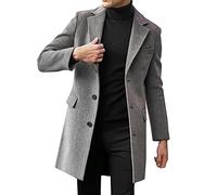Gabardina larga para hombre, mezcla de lana, abrigo largo de 3/4 de longitud del Reino Unido, abrigo cálido de invierno, abrigo de negocios, casual, elegante, ajuste regular, talla M-4XL, gris, M