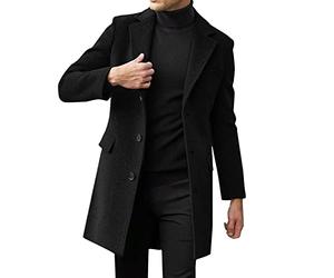 Gabardina larga para hombre, mezcla de lana, abrigo largo de 3/4 de longitud del Reino Unido, abrigo cálido de invierno, abrigo de negocios, casual, elegante, ajuste regular, talla M-4XL, Negro, L