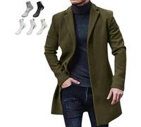 Gabardina para hombre, ajuste delgado, de un solo botonadura, abrigo de invierno con cuello con muescas, abrigo casual de negocios con bolsillos, Ejercito Verde, L