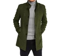 Gabardina para hombre de manga larga cuello de pie de un solo pecho guisante abrigo Casual medio largo Slim Fit abrigo con bolsillos (Verde militar,m)