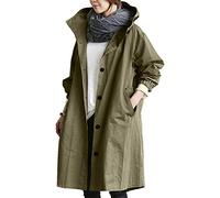 Gabardina para mujer, abrigo largo y resistente al viento con bolsillo, talla grande, con capucha, cuello de solapa, cortavientos, casual, ajuste holgado, para primavera y otoño, C-verde militar, L