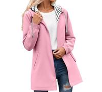 Gabardina para mujer, ligera, cortavientos, con capucha, bolsillos a rayas, abrigo anorak para exteriores, senderismo, viajes, rosa, XL
