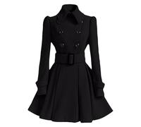 Gabardina para mujer, línea de abrigos de vestir, con cinturón, solapa con muesca, elegante gabardina invierno para mujer, color negro, talla extragrande.