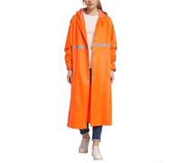 Gabardina unisex de longitud completa con capucha | Chaqueta impermeable para adultos | Tira reflectante de alta visibilidad | Resistente al viento y lluvia fuerte, naranja, XXL