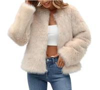 Gabardinas para mujer, abrigo cálido de pelo sintético liso, ropa de abrigo, ligera, corta, para exteriores, ropa de otoño e invierno, liquidación, beige, L