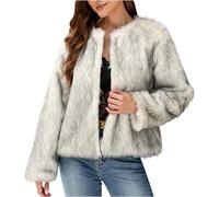 Gabardinas para mujer, abrigo cálido de pelo sintético liso, ropa de abrigo, ligera, corta, para exteriores, ropa de otoño e invierno, liquidación, gris, S