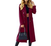 Gabardinas Para Mujer Abrigos Pea Coats para Mujer Invierno Clásico Solapa de Muesca Gabardina Doble/Simple Botonadura Mezcla de Lana Rojo Vino X Large