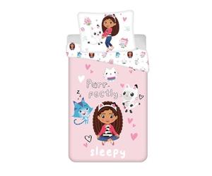 Gabby Casa de Muñecas Niña Funda Nórdica Cama 90 135x200 + Funda 80x80 Rosa | Ropa de cama reversible | Cama 90 | Algodón/Poliéster Oeko-Tex | Gabby & Pandy Paws | Idea regalo | Licencia oficial