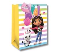 Gabbys Dollhouse Bolsa de regalo para niñas, ideal para celebraciones y cumpleaños para fans de Gabbys Dollhouse de todas las edades, con licencia oficial y recursos responsables, 33 x 26 x 13,5 cm,