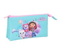 GABBY'S DOLLHOUSE - Portatodo Triple, Estuche Infantil, Estuche Niño, Ideal para Niños en Edad Escolar, Cómodo y Versátil, Calidad y Resistencia, 22x3x12 cm