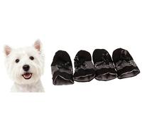 GabeFish Calcetines antideslizantes para perros, zapatos con cordón ajustable, protectores para patas de botas para mascotas pequeñas y medianas y gatos, color negro, talla M