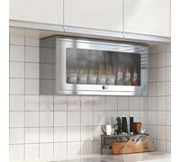 Gabinete Almacenamiento Montado en Pared Acero Inoxidable con Puerta Abatible Hacia Arriba Estante de Especias Colgado en Cocina Organizador Utensilios de Cocina(60*22*34.5cm/23.6*8.7*13.6IN)